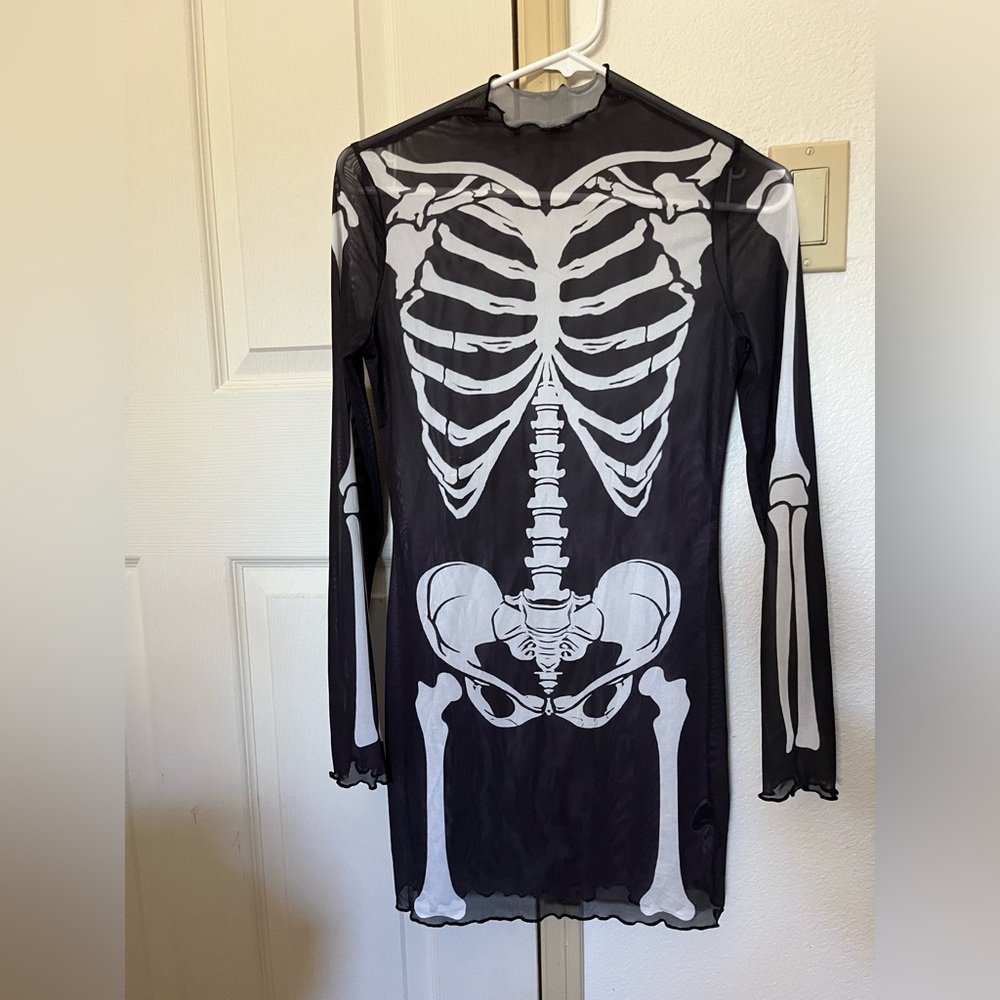 Skeleton Print Sheer Black Dress